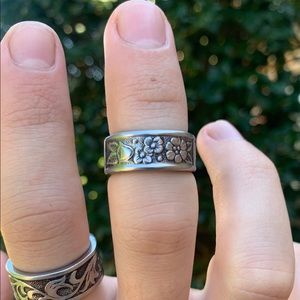 Vintage handmade stainless steal floral spoon ring